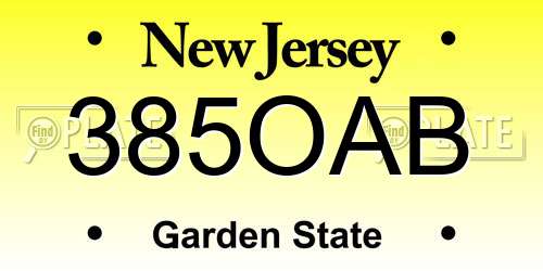 385OAB New Jersey License Plate