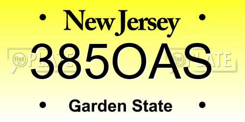 385OAS New Jersey License Plate