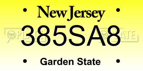 385SA8 New Jersey License Plate