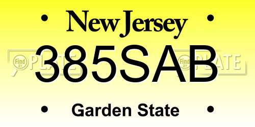 385SAB New Jersey License Plate