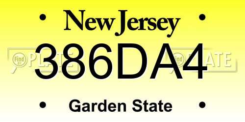 386DA4 New Jersey License Plate
