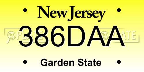 386DAA New Jersey License Plate