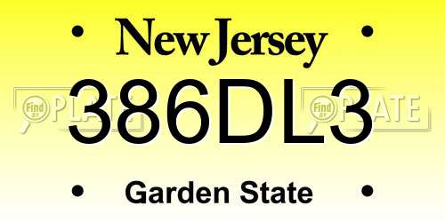 386DL3 New Jersey License Plate