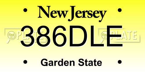 386DLE New Jersey License Plate