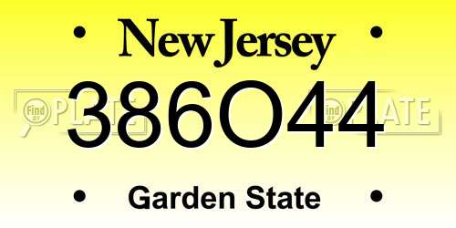 386O44 New Jersey License Plate