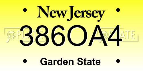 386OA4 New Jersey License Plate