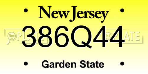386Q44 New Jersey License Plate