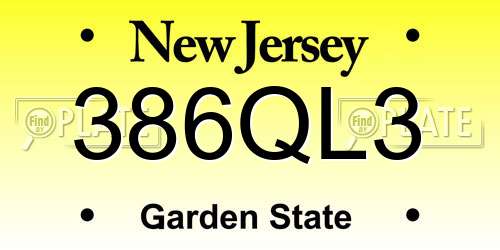 386QL3 New Jersey License Plate