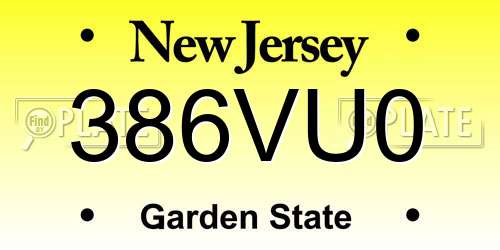 386VU0 New Jersey License Plate