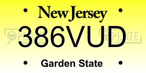 386VUD New Jersey License Plate