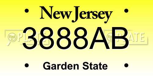 3888AB New Jersey License Plate
