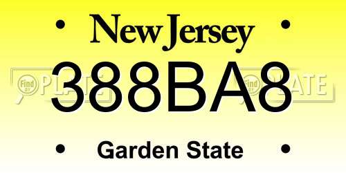 388BA8 New Jersey License Plate