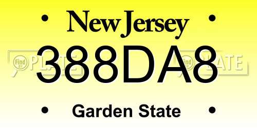 388DA8 New Jersey License Plate