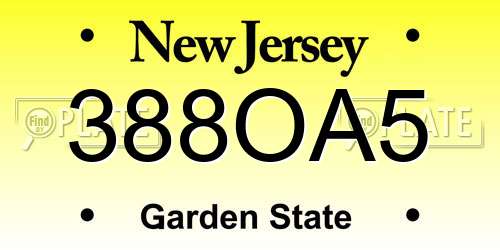 388OA5 New Jersey License Plate
