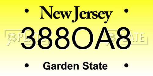 388OA8 New Jersey License Plate