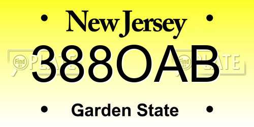 388OAB New Jersey License Plate