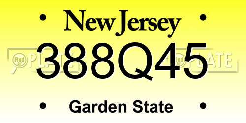 388Q45 New Jersey License Plate