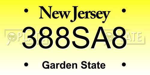 388SA8 New Jersey License Plate