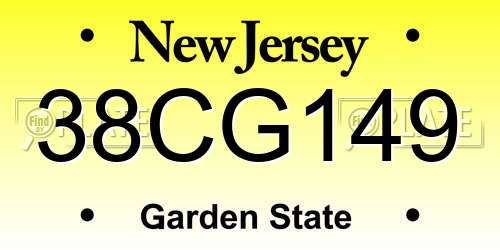 38CG149 New Jersey License Plate