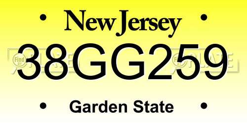 38GG259 New Jersey License Plate