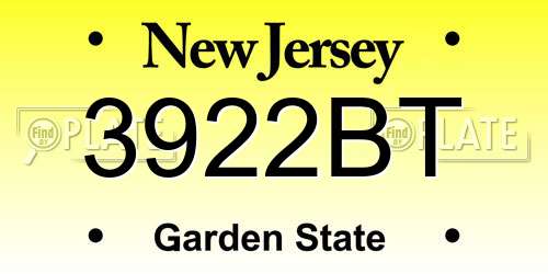 3922BT New Jersey License Plate