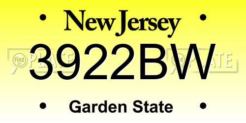 3922BW New Jersey License Plate