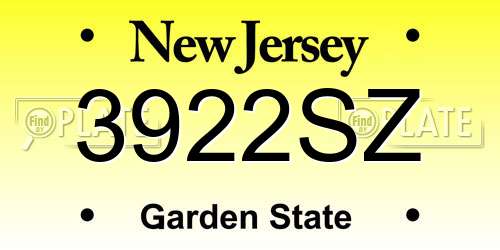 3922SZ New Jersey License Plate