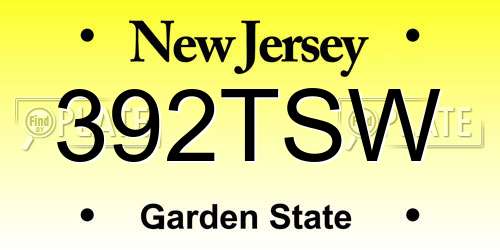 392TSW New Jersey License Plate