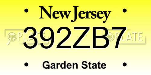 392ZB7 New Jersey License Plate