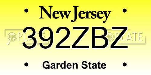 392ZBZ New Jersey License Plate