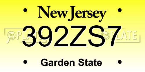 392ZS7 New Jersey License Plate
