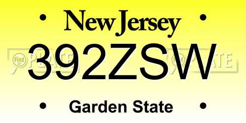 392ZSW New Jersey License Plate