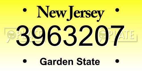 3963207 New Jersey License Plate