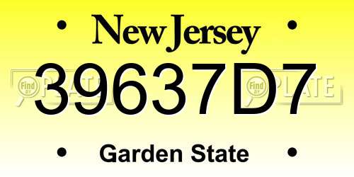 39637D7 New Jersey License Plate