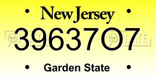 39637O7 New Jersey License Plate