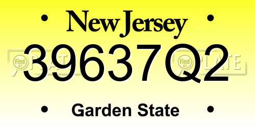 39637Q2 New Jersey License Plate