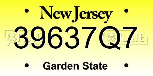 39637Q7 New Jersey License Plate