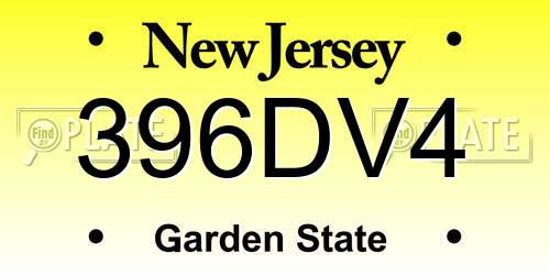 396DV4 New Jersey License Plate