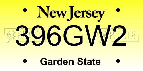 396GW2 New Jersey License Plate