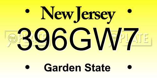 396GW7 New Jersey License Plate