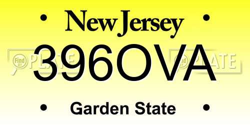 396OVA New Jersey License Plate