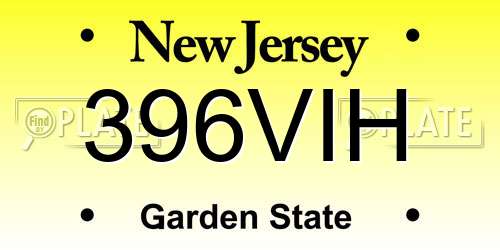 396VIH New Jersey License Plate