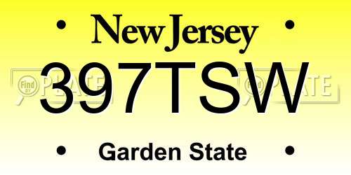 397TSW New Jersey License Plate