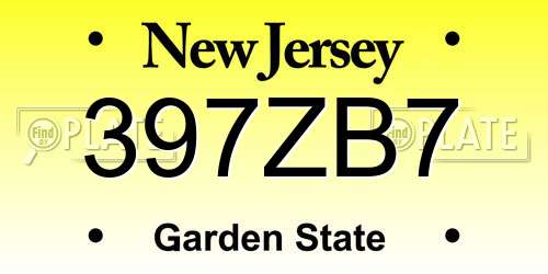 397ZB7 New Jersey License Plate