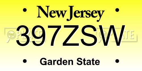 397ZSW New Jersey License Plate