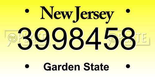 3998458 New Jersey License Plate