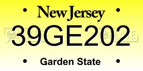 39GE202 New Jersey License Plate