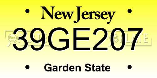 39GE207 New Jersey License Plate