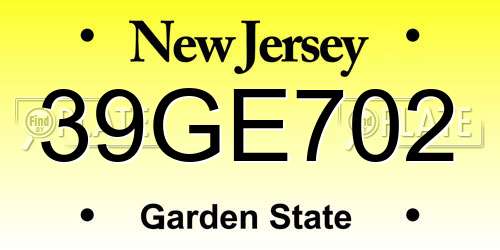 39GE702 New Jersey License Plate