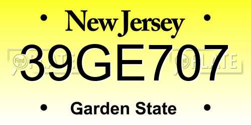 39GE707 New Jersey License Plate